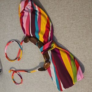 multicolored stiped bandeau swim